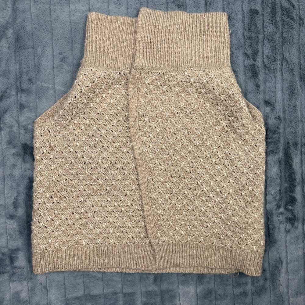 Loft Womens XS Tan Open Knit Wrap Front Funnel Neck Sleeveless Sweater Vest